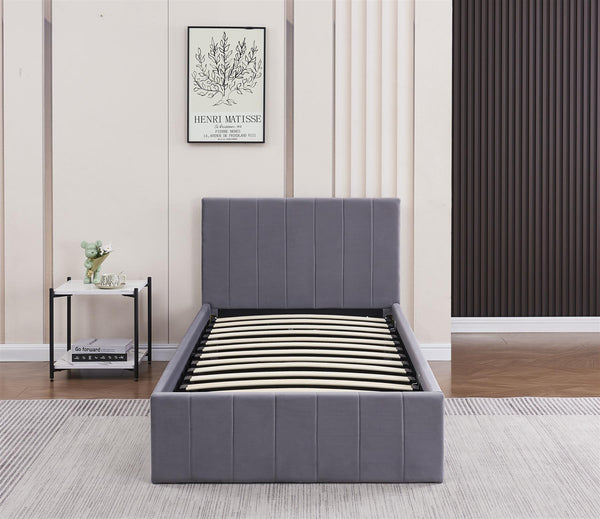 Ottoman Storage Bed grey 3ft single line pattern fabric velvet bedroom furniture