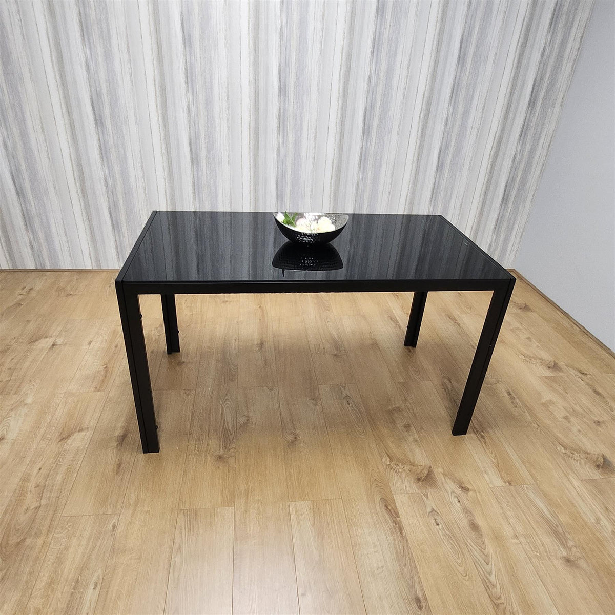 Dining Table Black Glass Kitchen Place for 4 Seats, Dining Table Only (Black H 75 x L 120 x W 70 cm)