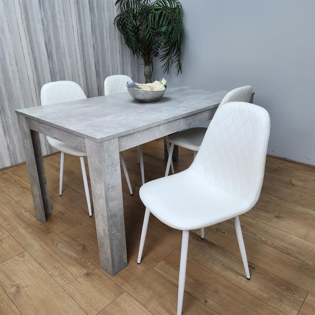 Wooden Rectangle Dining Table Sets with Set of 4 Chairs, Grey, and White