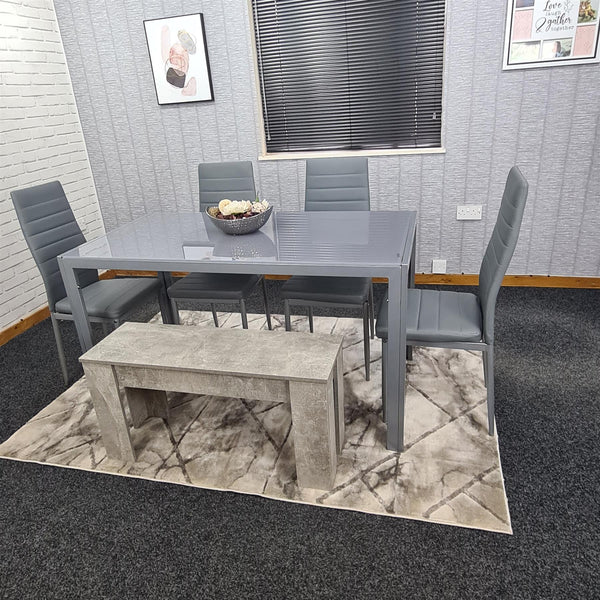 Dining Table Set with 4 Chairs and a Bench Dining Room and Kitchen table set of 4, and Grey Bench