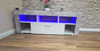 TV CABINET LED UNIT Stand Body High glossy doors with LED Lights STONE GREY