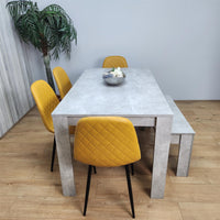 Wooden Rectangle Dining Table Sets with Set of 4 Chairs, Grey and Mustard