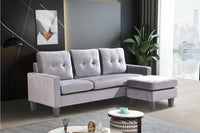 Corner Sofa Velvet Sectional Sofa with Ottoman L-shaped Grey Sofa Couch Reversible 3-Seater