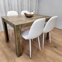 Wooden Dining Table with 4 white Gem Patterned Chairs Rustic Effect Table with white Chairs