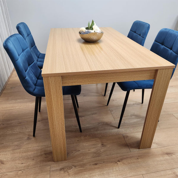 Dining Set of 4 Dining Table and 4 Blue Velvet Chairs Dining Room Furniture