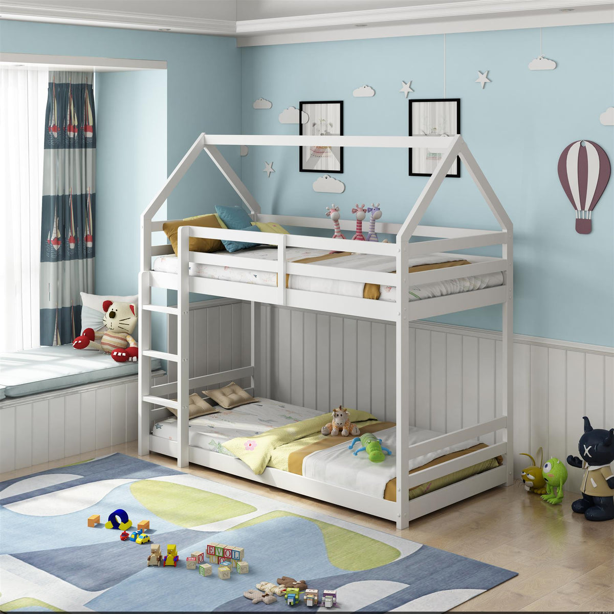 House Bunkbed kids white 3ft single twin bunk bed wooden childrens bedroom furniture