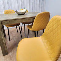 Dining Table and 4 Chairs Rustic Effect Table with 4 Mustard Gem Patterned Chairs