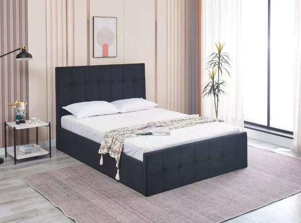 Ottoman Storage Bed black 4ft 6 small double velvet cushioned bedroom