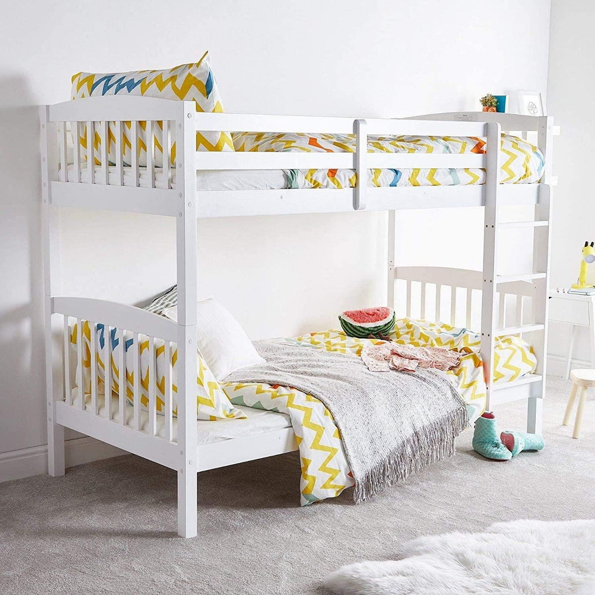 Bunkbed Kids white 3ft single wooden bunk bed childrens bedroom furniture