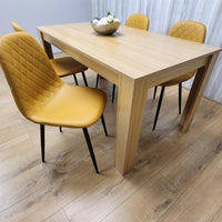 Dining Table and 4 Chairs Oak Effect Table with 4 Mustard Gem Patterned Chairs