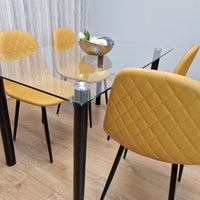Glass Dining Table with 4 Mustard Chairs Dining Room Dining Table set for 4