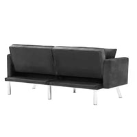 Sofa Bed 2 Seater Grey Velvet Click Clack Sofa Settee Recliner Couch with Metal Legs with 2 Pillows