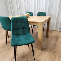 Dining Set of 4 Oak Effect Dining Table and 4 Green Velvet Chairs Dining Room Furniture