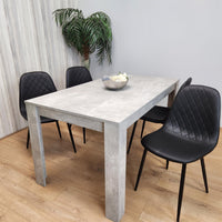 Dining Table and 4 Chairs stone grey Effect Table with 4 Black Gem Patterned Chairs