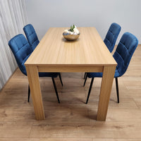 Dining Set of 4 Dining Table and 4 Blue Velvet Chairs Dining Room Furniture