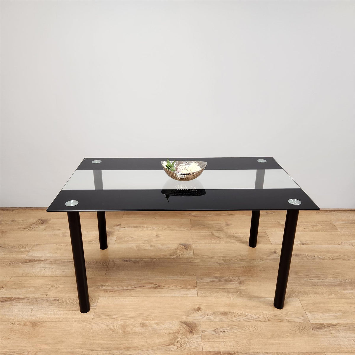 Dining Table Black Glass Kitchen Place for 4 Seats, Dining Table Only (Black H 75 x L 120 x W 70 cm)