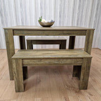 Dining Table and 2 Benches Rustic Effect Wood Table Rustic Benches Dining Room