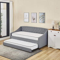Daybed with Trundle grey 3ft single fabric tufted wooden day bed bedroom