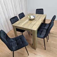 Dining Table and 6 Chairs Rustic Effect Wood Table 6 Black Velvet Chairs Dining Room