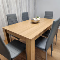 Dining Set of 6 Dining Table and 6 Grey Faux leather Chairs Dinig Room Furniture