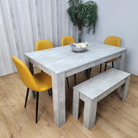 Wooden Rectangle Dining Table Sets with Set of 4 Chairs, Grey and Mustard