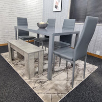 Dining Table Set with 4 Chairs and a Bench Dining Room and Kitchen table set of 4, and Grey Bench