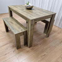 Dining Table and 2 Benches Rustic Effect Wood Table Rustic Benches Dining Room