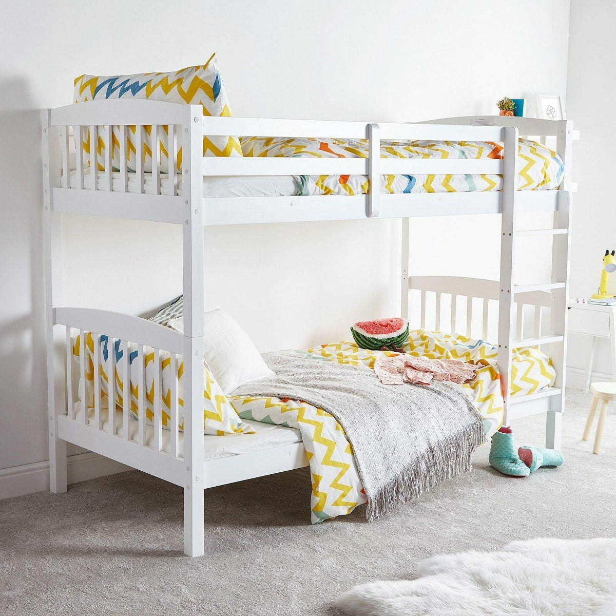 Bunkbed Kids white 3ft twin wooden bunk bed with 2 spring mattresses childrens bedroom furniture