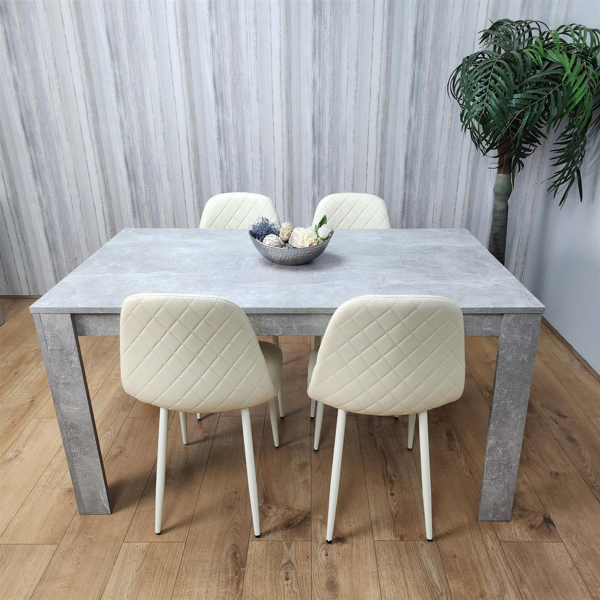 Wooden Rectangle Dining Table Sets with Set of 4 Chairs, Grey and Cream