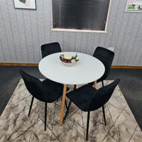 Dining Table and 4 Chairs  White Round Wood Table 4 Black Velvet Chairs Dining Room Furniture