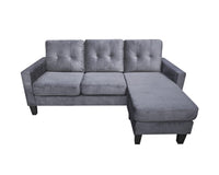 Corner Sofa Velvet Sectional Sofa with Ottoman L-shaped Grey Sofa Couch Reversible 3-Seater