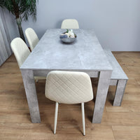 Wooden Rectangle Dining Table Sets with Set of 4 Chairs, a Bench, Grey and Cream