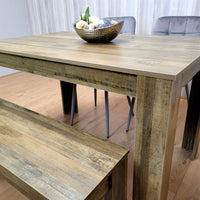 Dining Table Set for 4 Rustic Effect Dining Table With 2 Grey Velvet Chairs and 1 Matching Bench