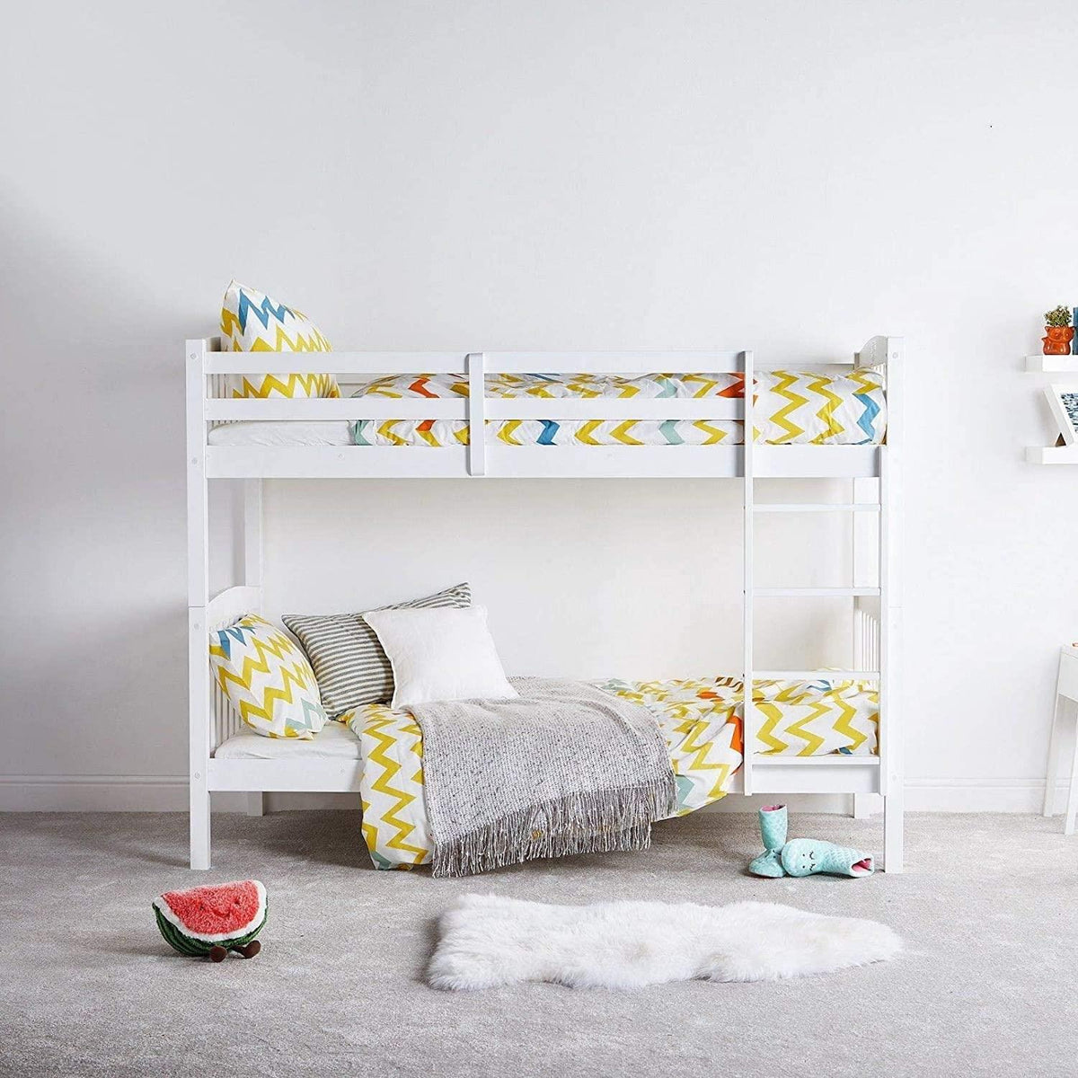 Bunkbed Kids white 3ft twin wooden bunk bed with 2 mattresses childrens bedroom furniture