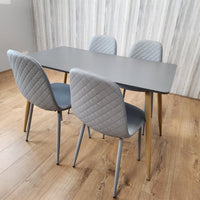 Dining Table Set of 4 Wooden Grey Table with 4 Grey Gem Patterend Chairs