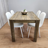 Wooden Dining Table with 4 white Gem Patterned Chairs Rustic Effect Table with white Chairs