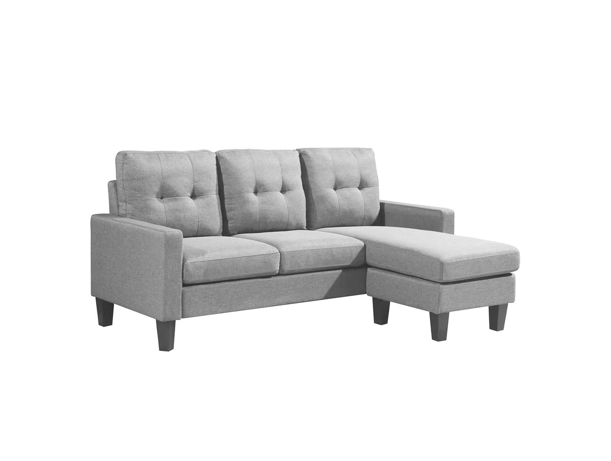 Corner Sofa Fabric Sectional Sofa with Ottoman L-shaped  Light Grey Sofa Couch Reversible 3-Seater