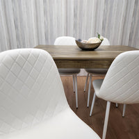 Wooden Dining Table with 4 white Gem Patterned Chairs Rustic Effect Table with white Chairs