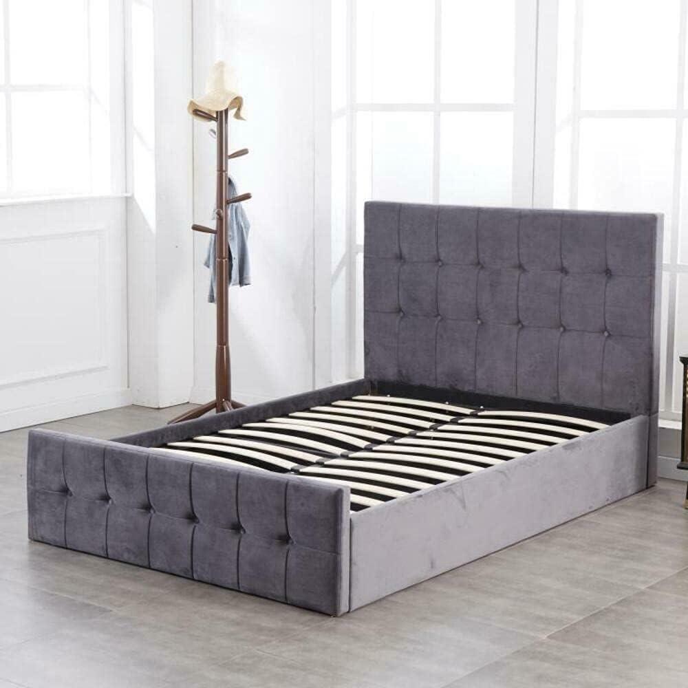 Ottoman Storage Bed grey 4ft 6 small double velvet cushioned bedroom