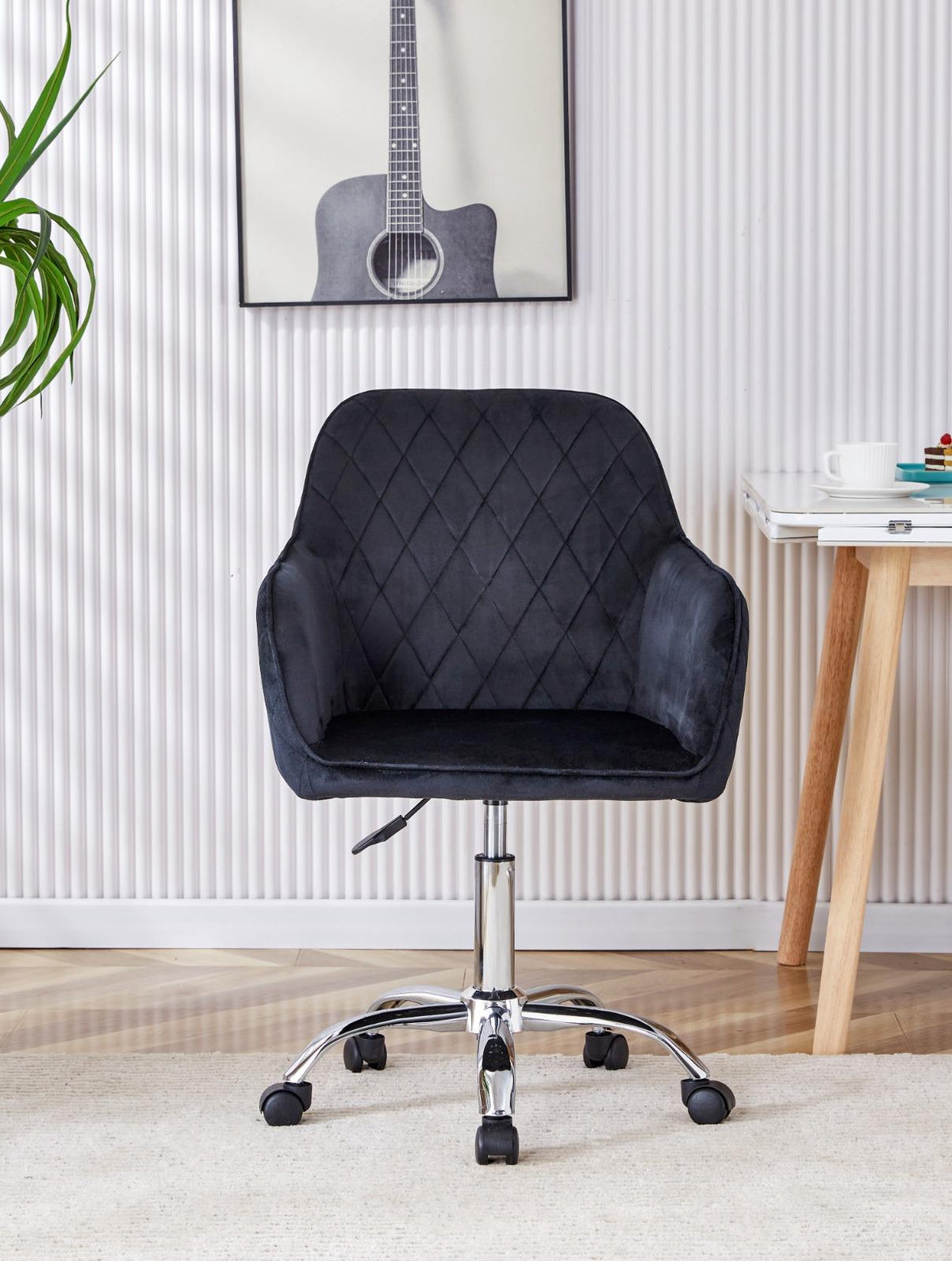 Office Chair black velvet swivel with arms and wheels leisure home desk computer