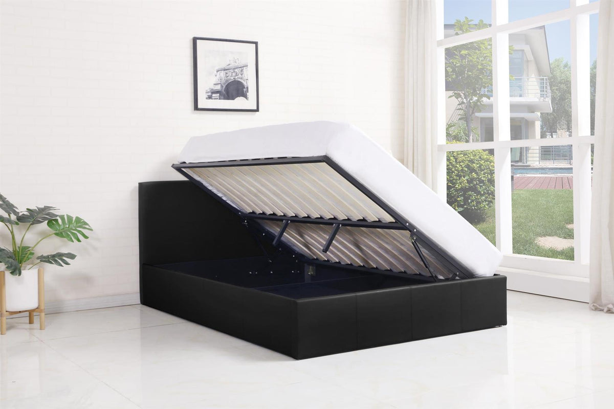 4ft Black Ottoman Stoarge Bed | Leather Bed