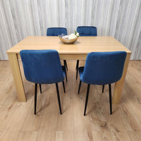 Dining Set of 4 Dining Table and 4 Blue Velvet Chairs Dining Room Furniture