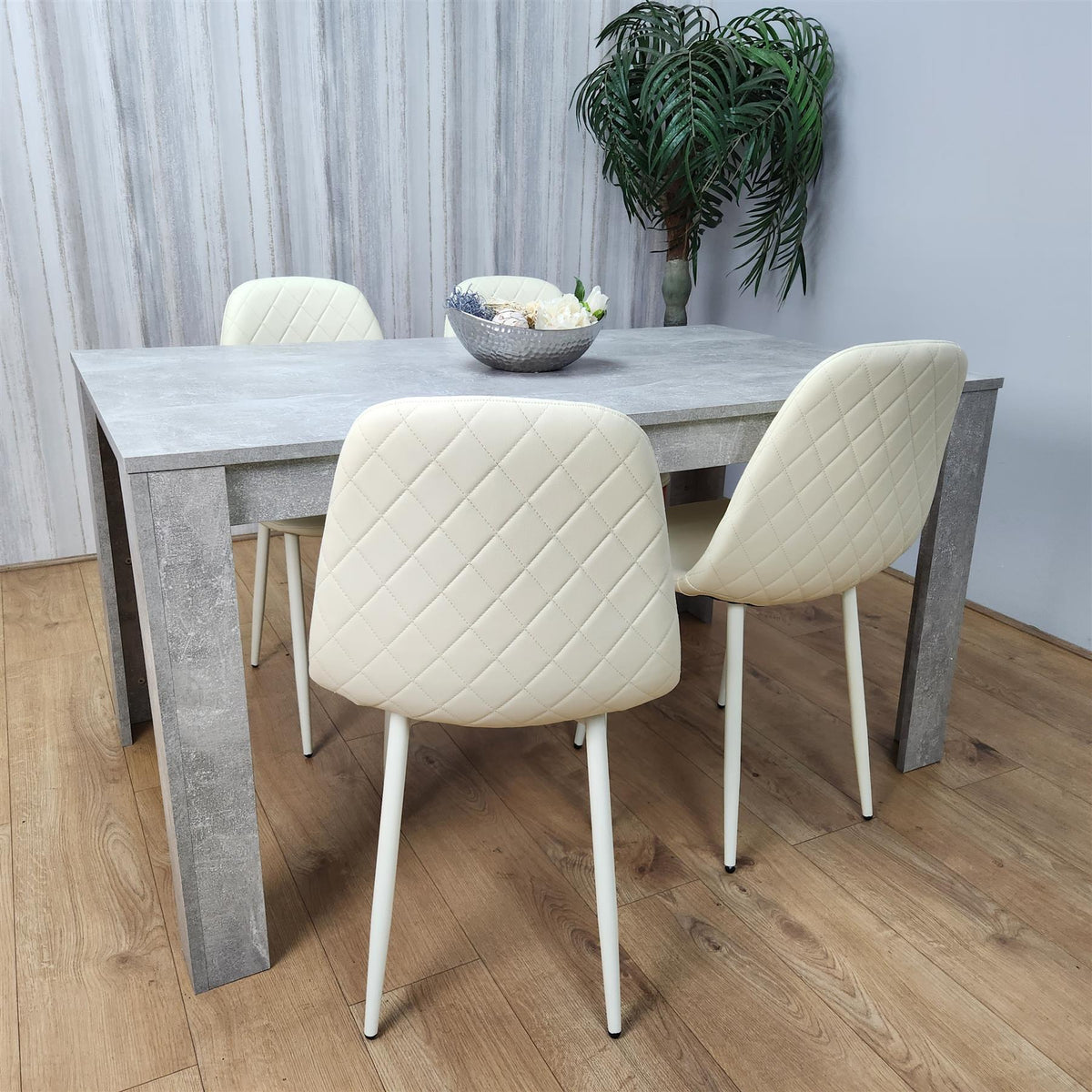 Wooden Rectangle Dining Table Sets with Set of 4 Chairs, Grey and Cream