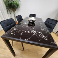 Dining Table and 4 Chairs Black Marble Effect Glass 4 Velvet Black Chairs Dining Room Furniture