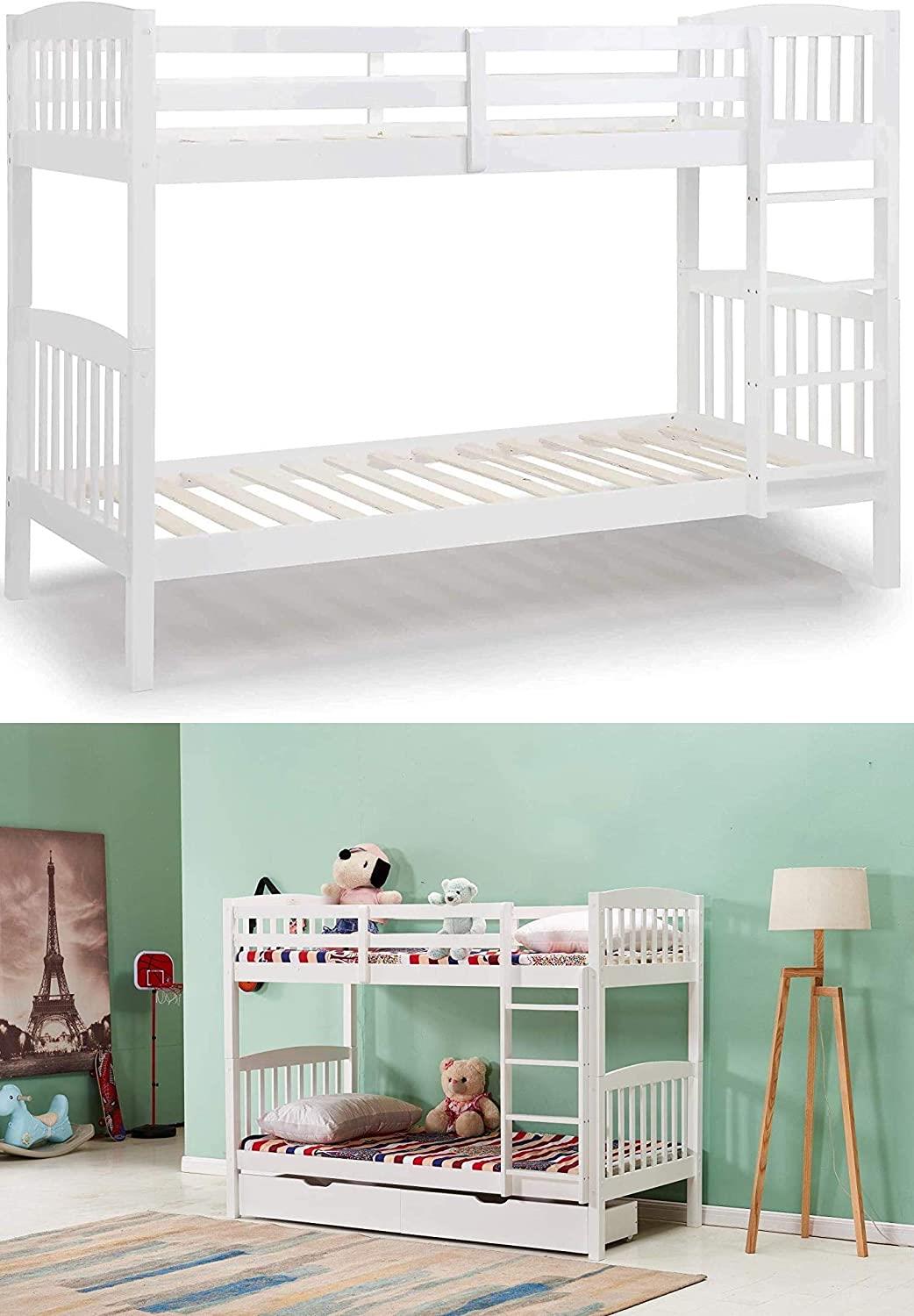 Bunkbed Kids white 3ft twin wooden bunk bed with 2 mattresses childrens bedroom furniture