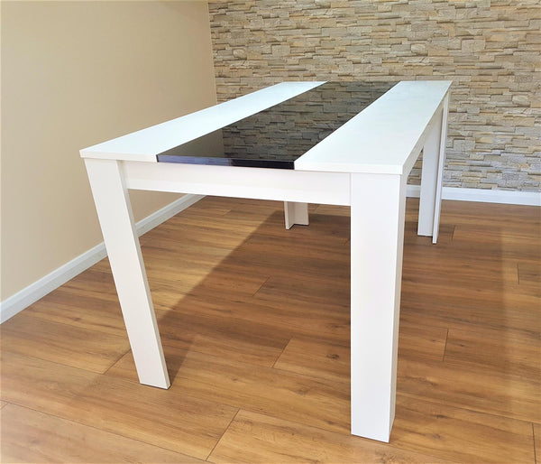 Dining Table Wood Kitchen Place for 4 Seats, Dining Table Only (White and Black H 75 x L 117 x W 77 cm)