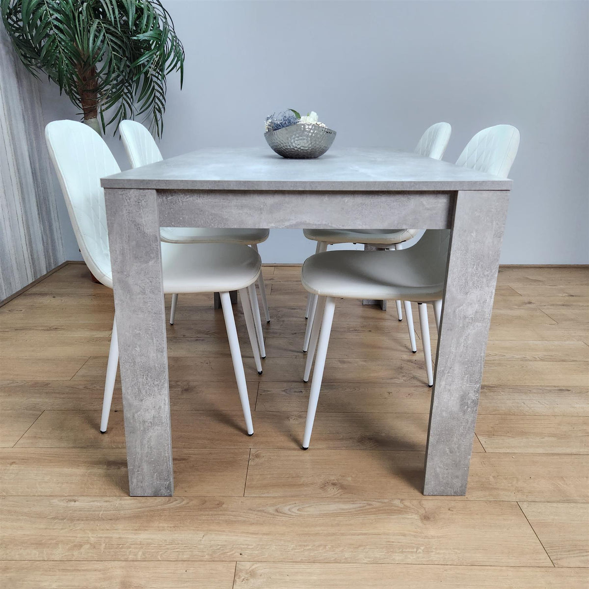 Wooden Rectangle Dining Table Sets with Set of 4 Chairs, Grey, and White