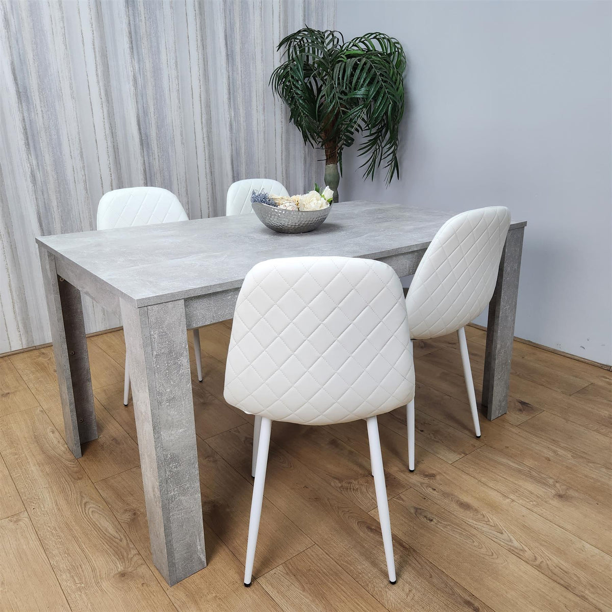 Wooden Rectangle Dining Table Sets with Set of 4 Chairs, Grey and White