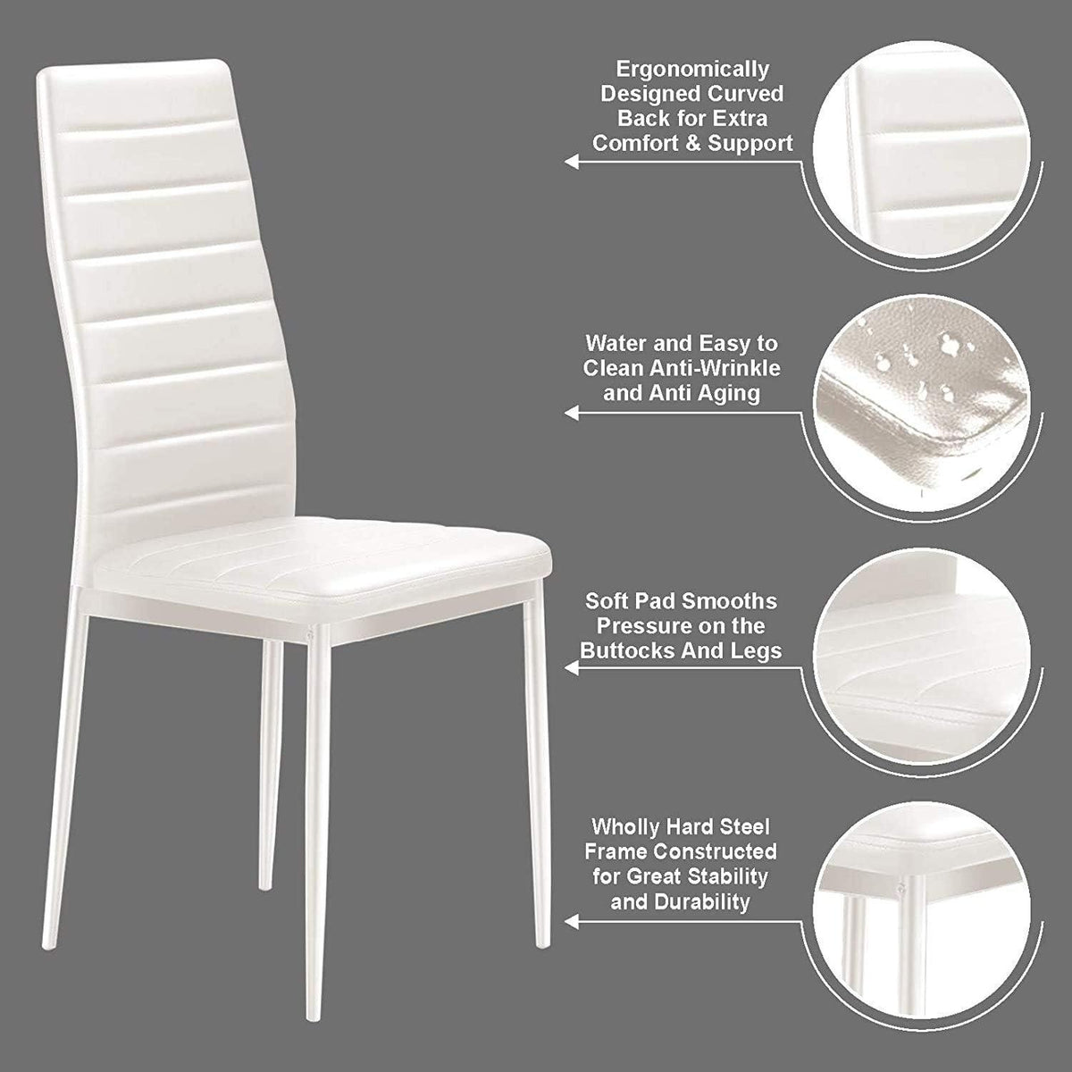 Dining Chairs Set of 4 White Leather Kitchen Chairs