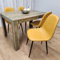 Dining Table and 4 Chairs Rustic Effect Table with 4 Mustard Gem Patterned Chairs